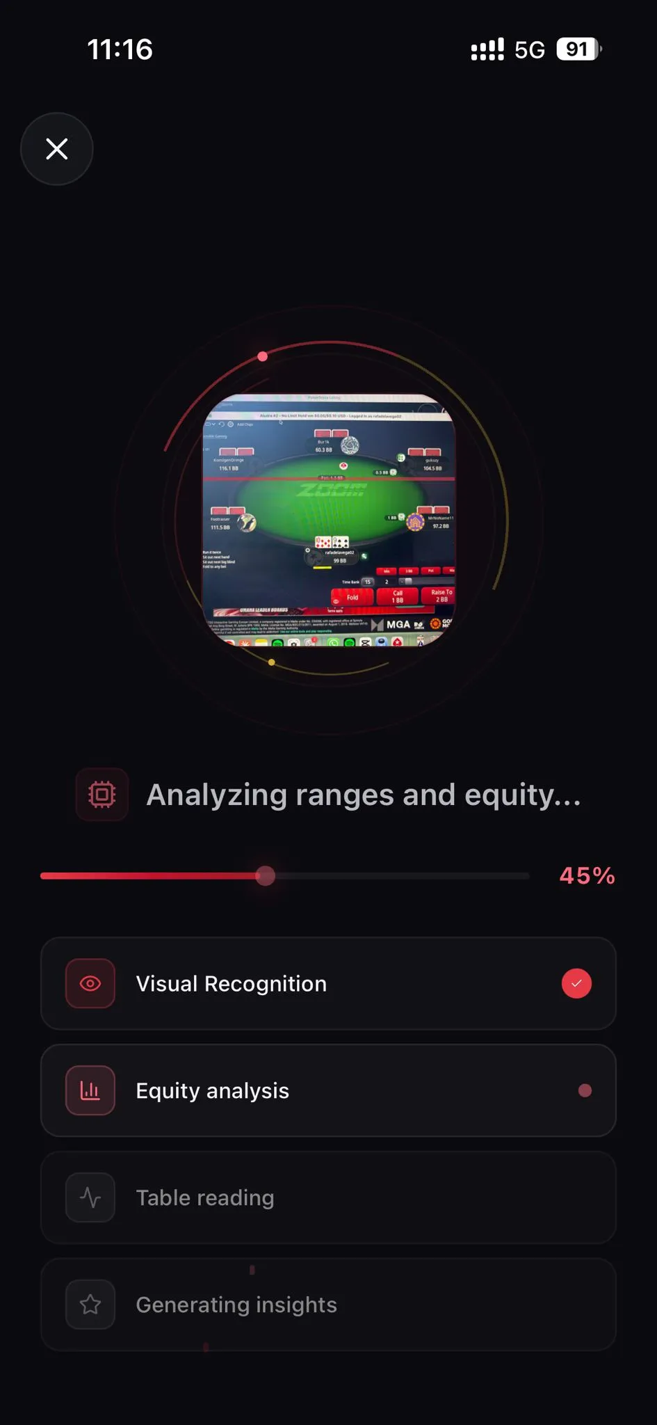 Poker AI reading a photo of the cards